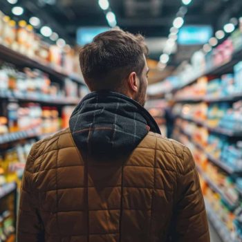 Giovane uomo in una corsia di supermercato.  Expertise multi-settoriale: Food & Beverage. Aeonvis apporta esperienza su soluzioni di digital customer engagement, oltre che di governance delle iniziative di trasformazione e di evoluzione dei processi delle aziende.