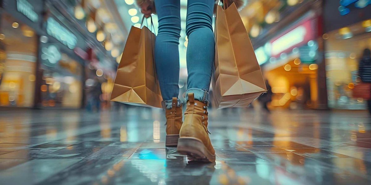 Ragazza cammina in una via dello shoping con due borse di acquisti. Aeonvis ha supportato Conte’ Scarpe ad implementare Salesforce per automatizzare i customer journey e personalizzare le campagne.