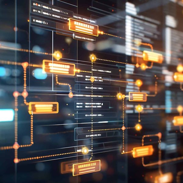 Diagramma di flusso dello sviluppo software che mostra il processo di ramificazione, fusione, pull request, commit, versione master, sviluppo e rilascio per il flusso di lavoro aziendale nella sezione Business & System Integration