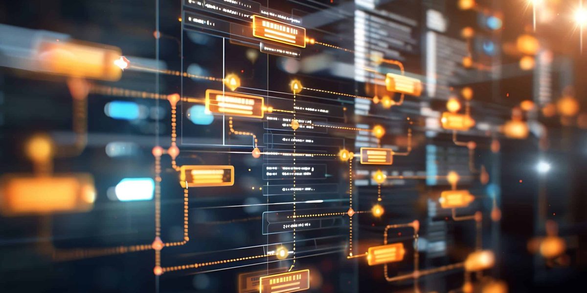 Diagramma di flusso dello sviluppo software che mostra il processo di ramificazione, fusione, pull request, commit, versione master, sviluppo e rilascio per il flusso di lavoro aziendale nella sezione Business & System Integration