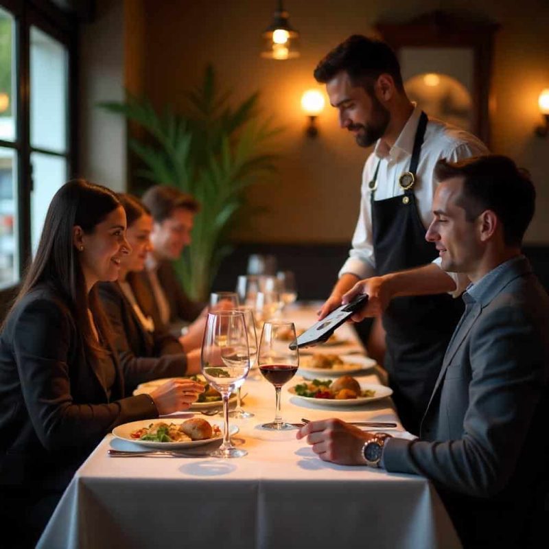 Un cameriere prende ordinazioni in un ristorante elegante. Il software Aeonvis WineForce Plus, basato su tecnologia Salesforce, permette alle aziende del settore di digitalizzare i propri processi,