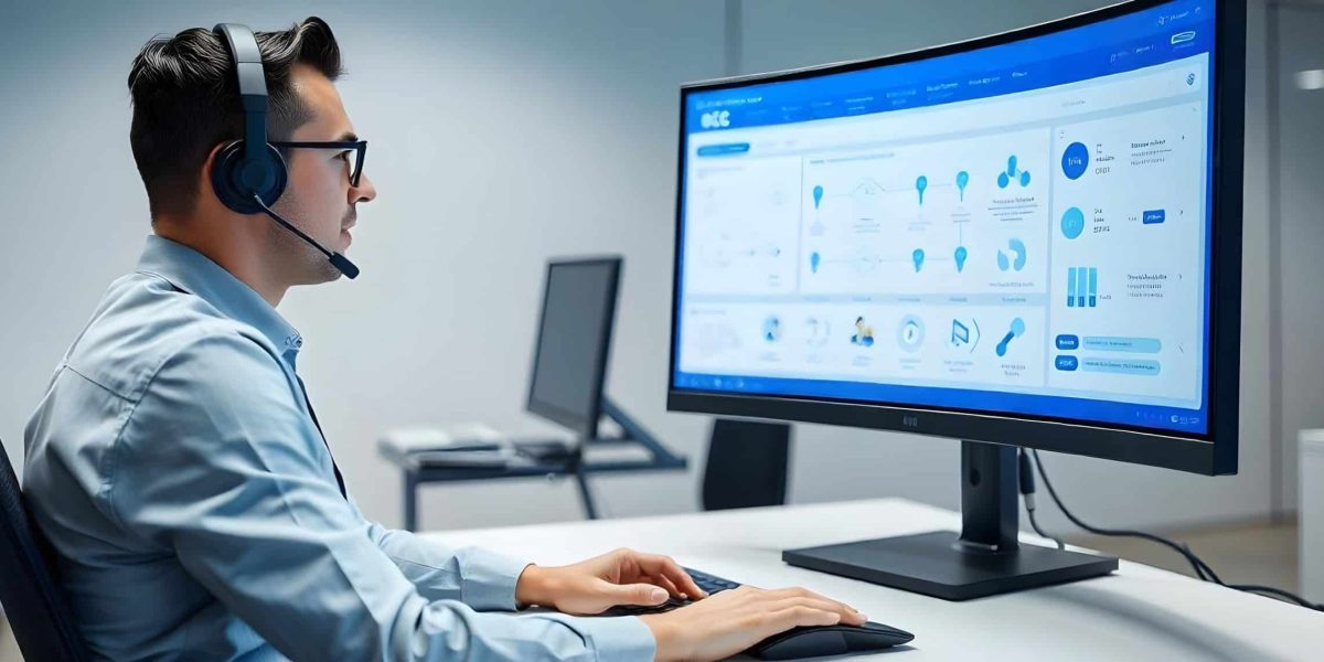 professionista al computer consulta dashboard avanzate. Aeonvis ha implementato Salesforce Service Cloud e Service Cloud Voice per Ge.SI., ottimizzando la gestione delle richieste di intervento nei condomini di edilizia pubblica.